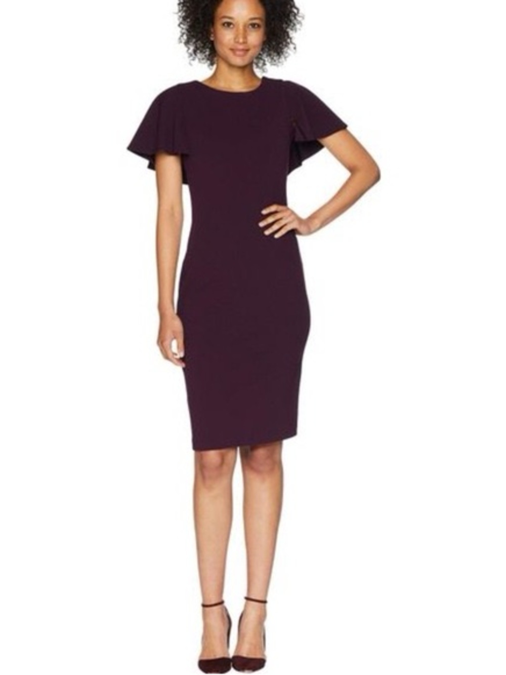 Calvin Klein Capelet Sheath Midi Dress Sz 10 Eggplant Dark Purple Modest Classic